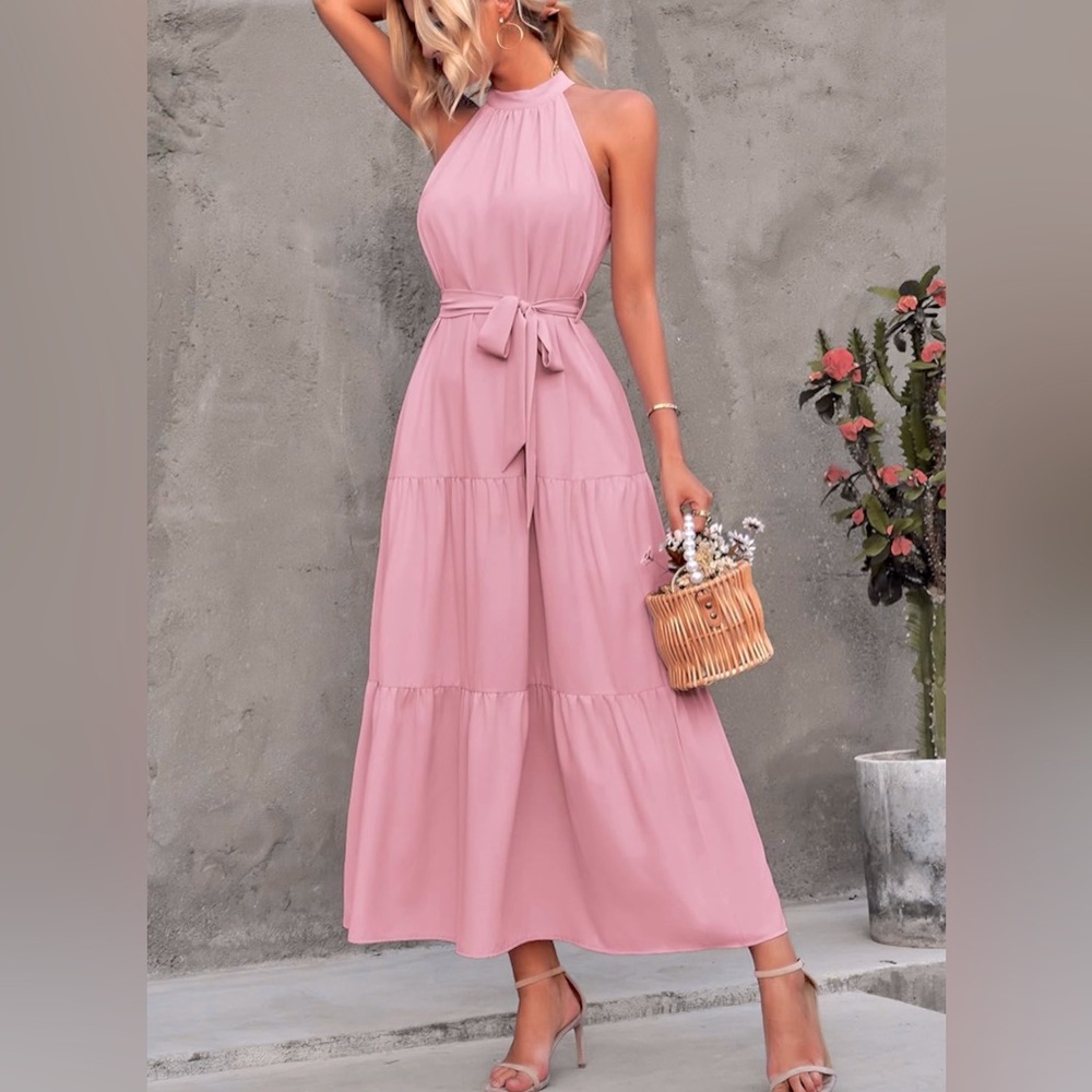 Solid Pink Maxi Sun Dress